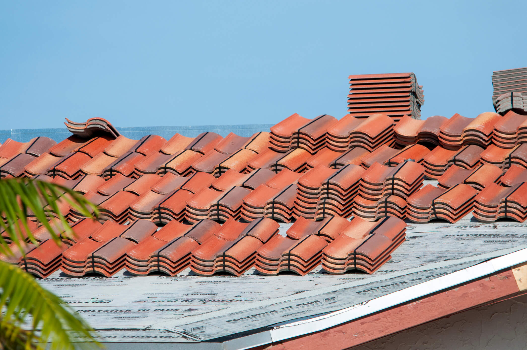 Roof tiles loaded onto rooftop in Jupiter, Florida